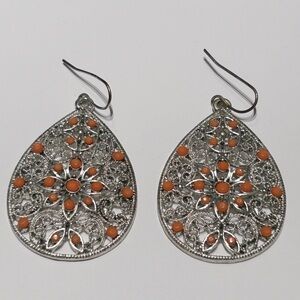 🧡Teardrop Silver/Orange Earrings 🧡